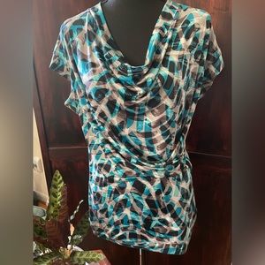 Worthington teal and black top with cap sleeves